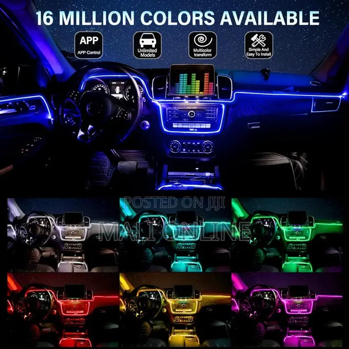 Car Led Strip Lights Interior RGB Ambient Lighting Kit App Control