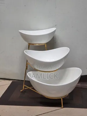 3-PCS Ceramic Bowl Set With Free Golden 3-Step Stand - Jm