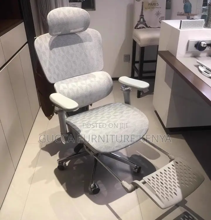 White Orthopedic Mesh Chair With Footrest