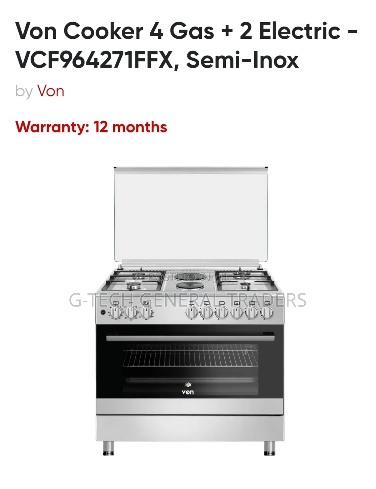 Von 60*90 4gas+2 Hotplate Free Standing Cooker
