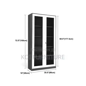Office Cabinet; Two Doors Steel Cabient With Glass Clear Cabinet