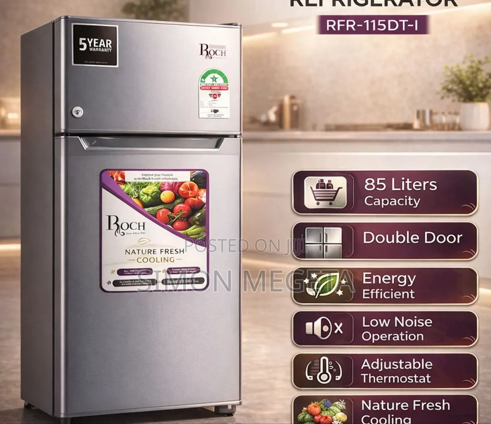 90-Litre Roch RFR-115 Dt-1 Double Door Fridge