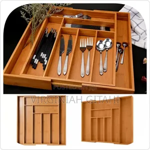 Multifunctional Big Bamboo Expandable Wooden Cutlery Drawer Organizer