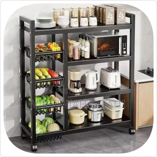Multifunctional Strong Metallic Kitchen Rack With Movable Lockable