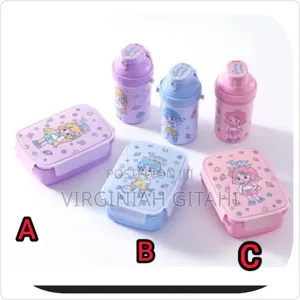 Blue Lunch Box+ a Bottle* With Compartment Insides and a Spoon, Folk*