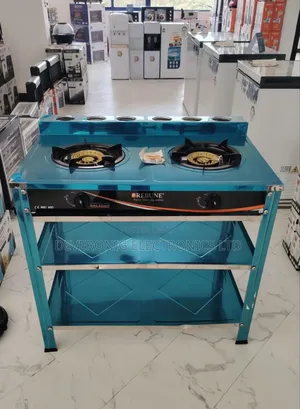 Heavy Duty Rebune Double Burner Standing Gas Stove With Shelves