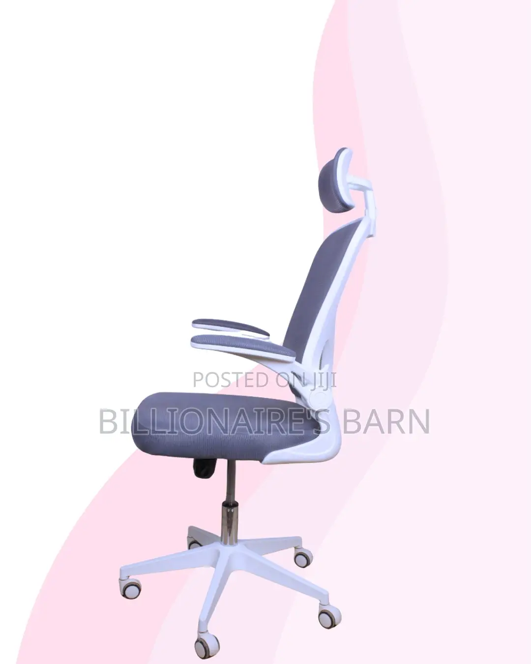 White Ergonomic Chair Flip Up Arms Adjustable Headrest Workspace