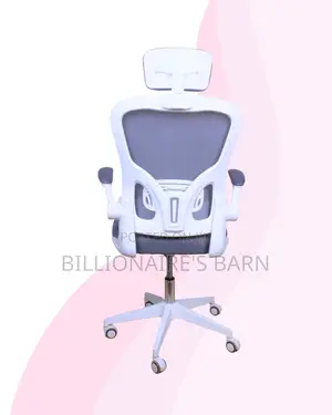 White Ergonomic Chair Flip Up Arms Adjustable Headrest Workspace