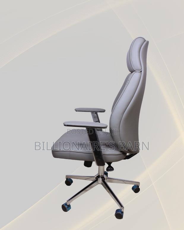 Grey Executive Leather Office Chair High Back Chrome Base Adjustable