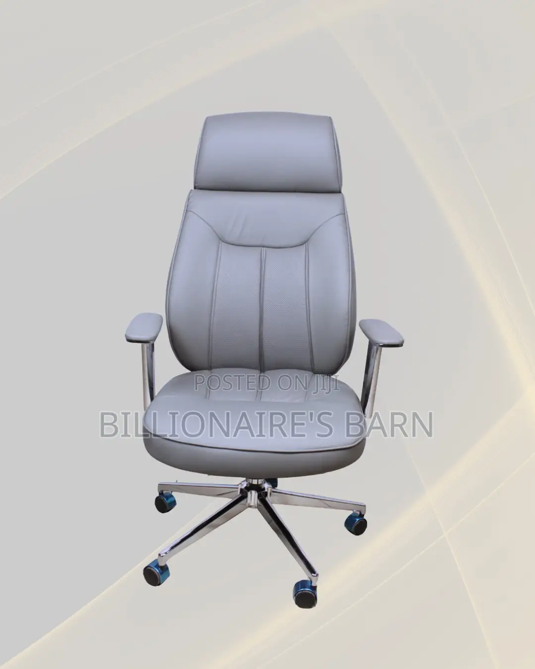 Grey Executive Leather Office Chair High Back Chrome Base Adjustable