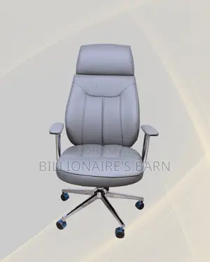 Grey Executive Leather Office Chair High Back Chrome Base Adjustable