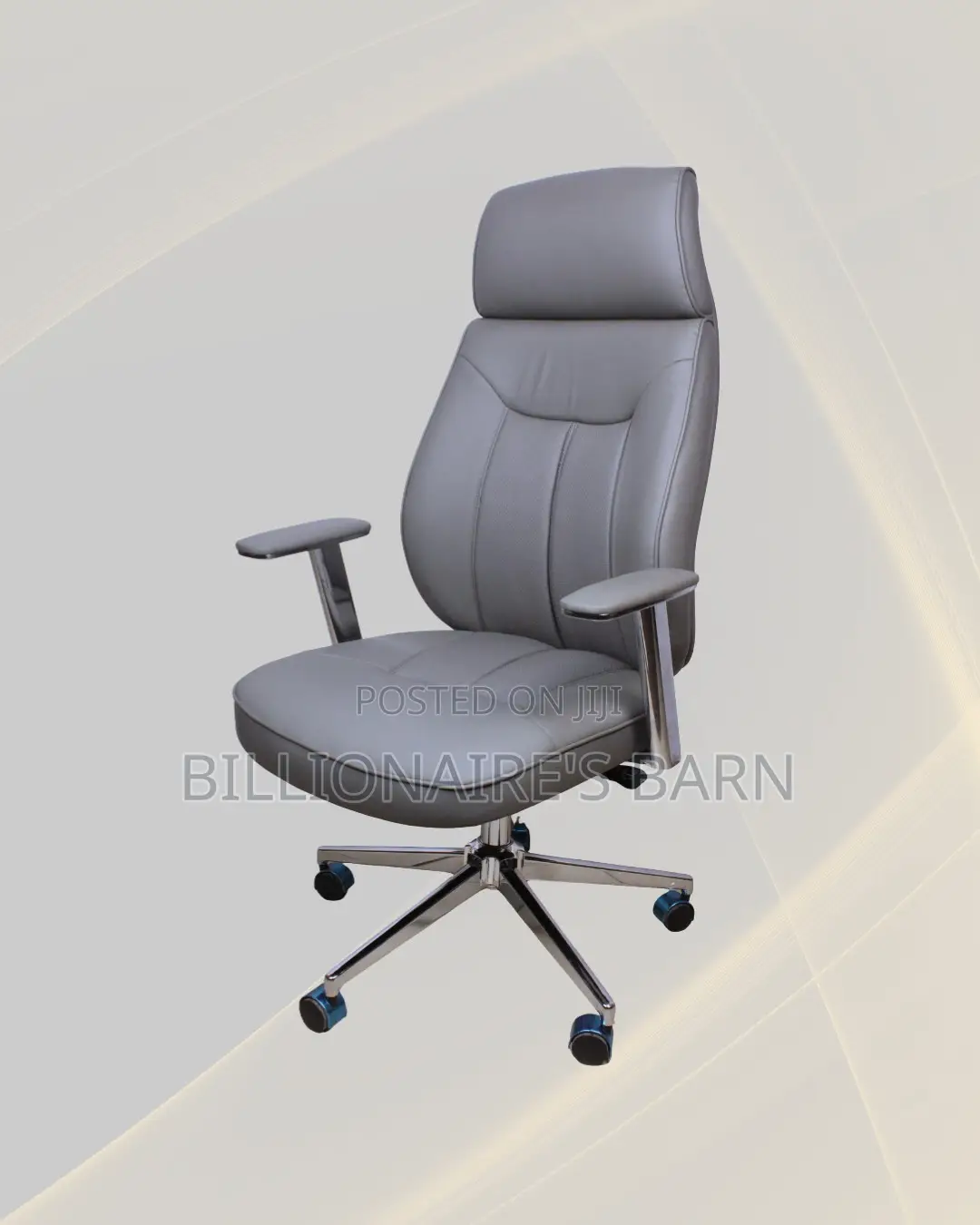 Grey Executive Leather Office Chair High Back Chrome Base Adjustable