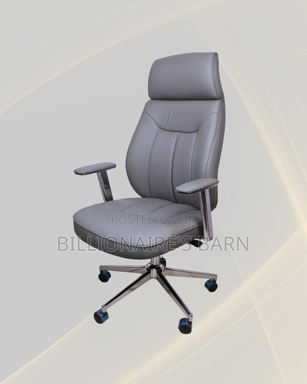Grey Executive Leather Office Chair High Back Chrome Base Adjustable - thumbnail 3