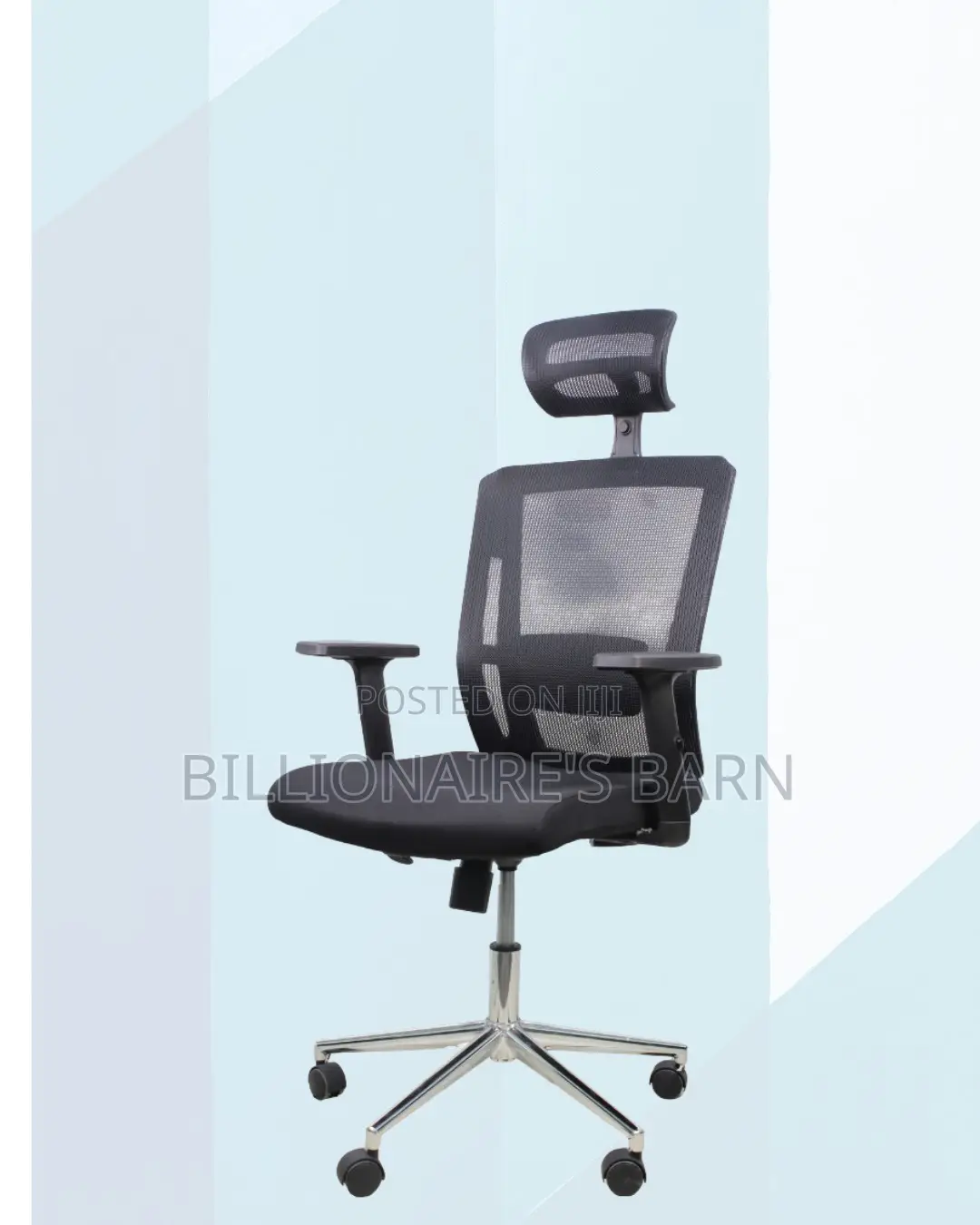 Black Mesh Office Chair Ergonomic Headrest With Chrome Base Workspace