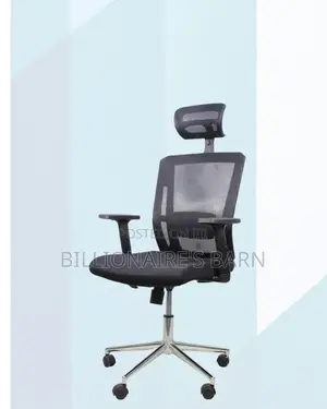 Black Mesh Office Chair Ergonomic Headrest With Chrome Base Workspace
