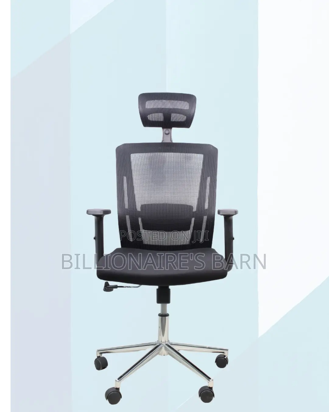 Black Mesh Office Chair Ergonomic Headrest With Chrome Base Workspace