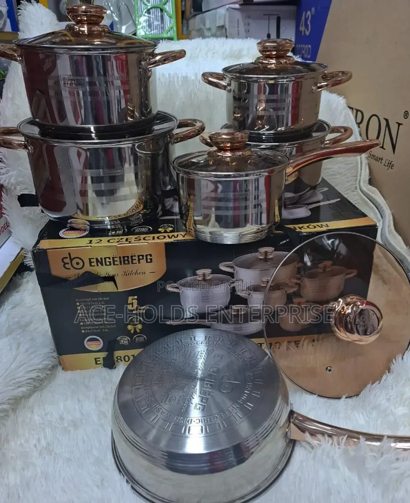 12pcs Stainless Engeibepg Cookware Sufuria Sets With Glass Lids