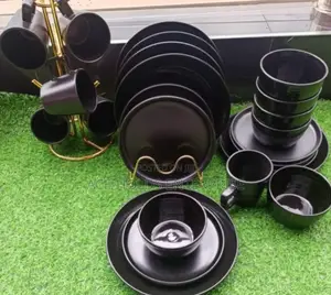 All Black Consise Dinner Sets - Quality 24pcs Ceramic Set