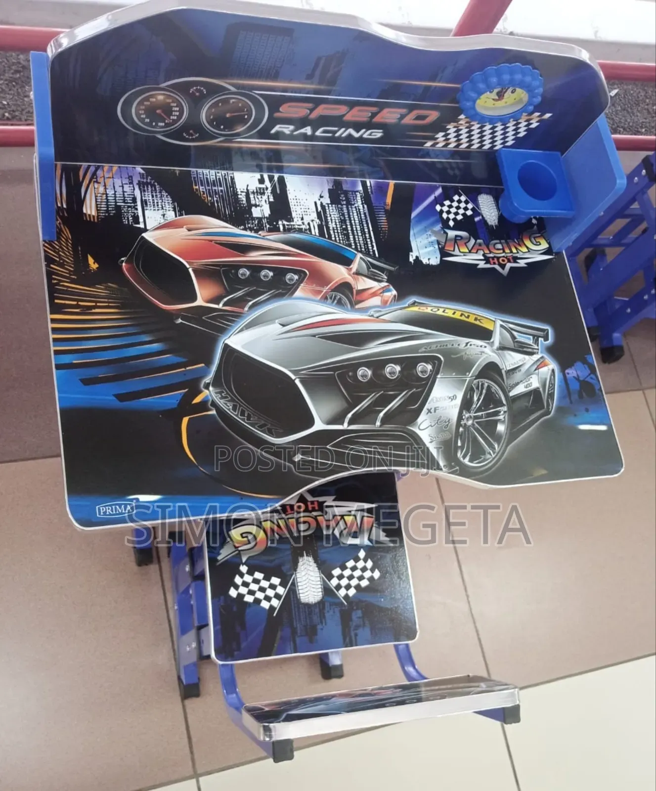 Blue Executive Racing Car Adjustable Kids Study Table Desk