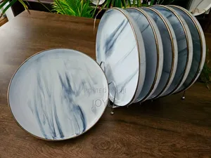 6 Pc Blue Rim Ceramic Plates