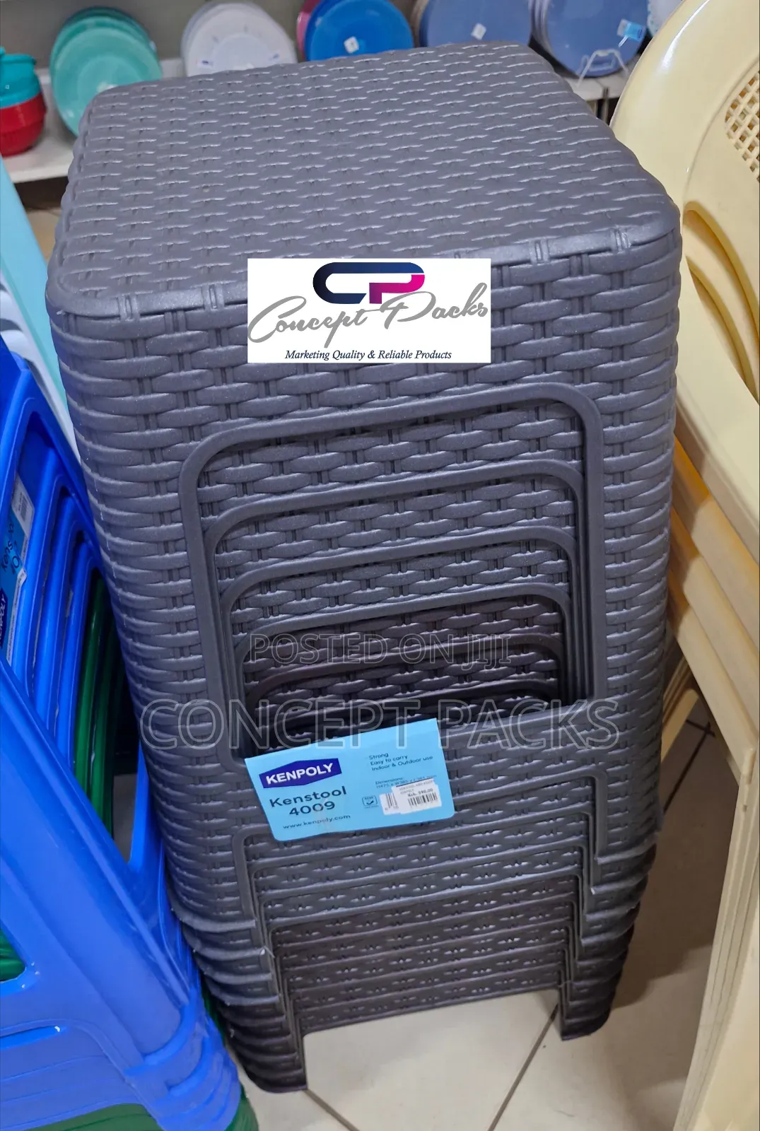 Grey Bamboo Kenpoly Plastic Stools