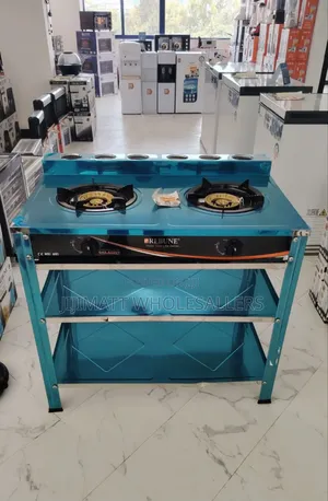 Heavy Duty Rebune Double Burner Standing Gas Stove With Shelves