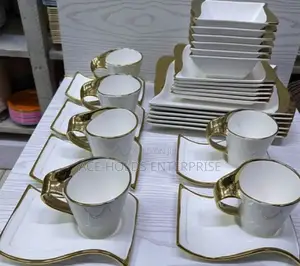 30pcs Wavy White-Gold Quality Ceramic Dinner Sets