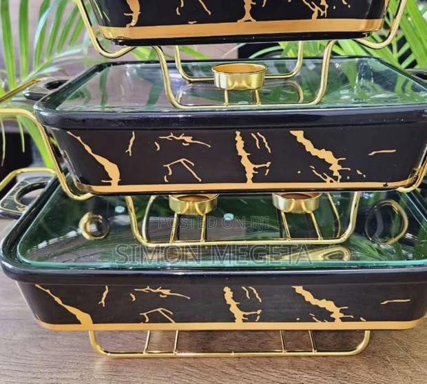 3pcs Black Gold Ceramic Chaffing Dish
