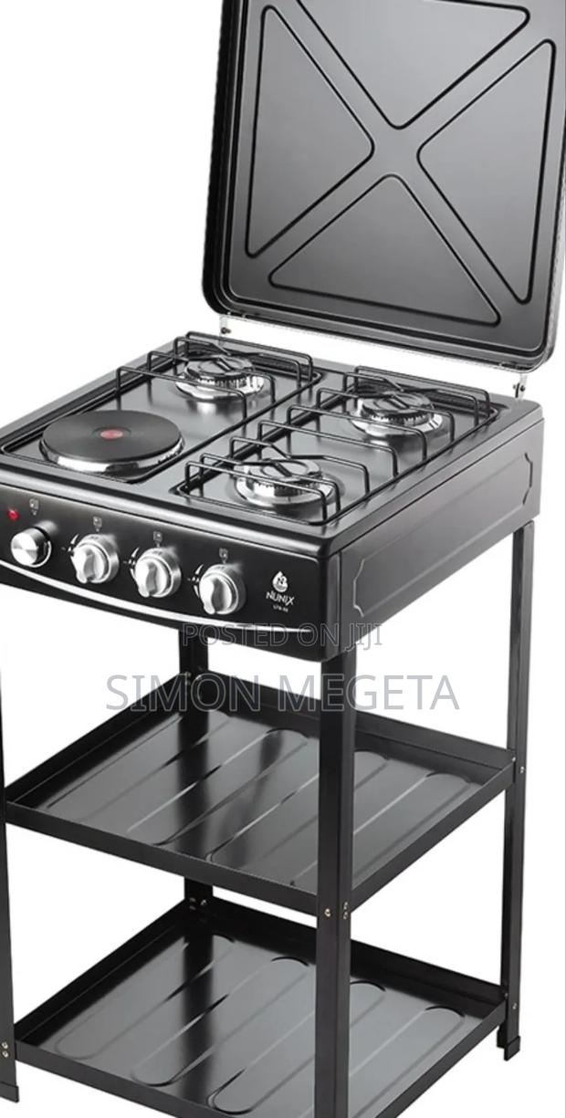 Nunix Cooker 3 Gas +1 Electric Plate Standing Cooker Plus Shelves