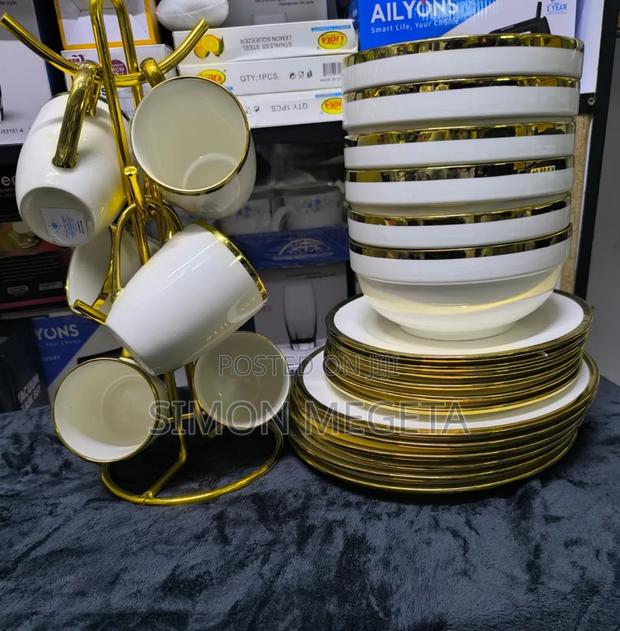 24pcs Ceramic White Gold Dinner Set –