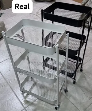 Foldable 3 Layer Metallic Mesh Trays Trolley Rack