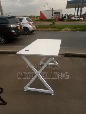 All White Single Frame Metallic Stand Table