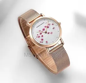 White Dial Adorned With a Pink Floral Pattern Hm Ladies