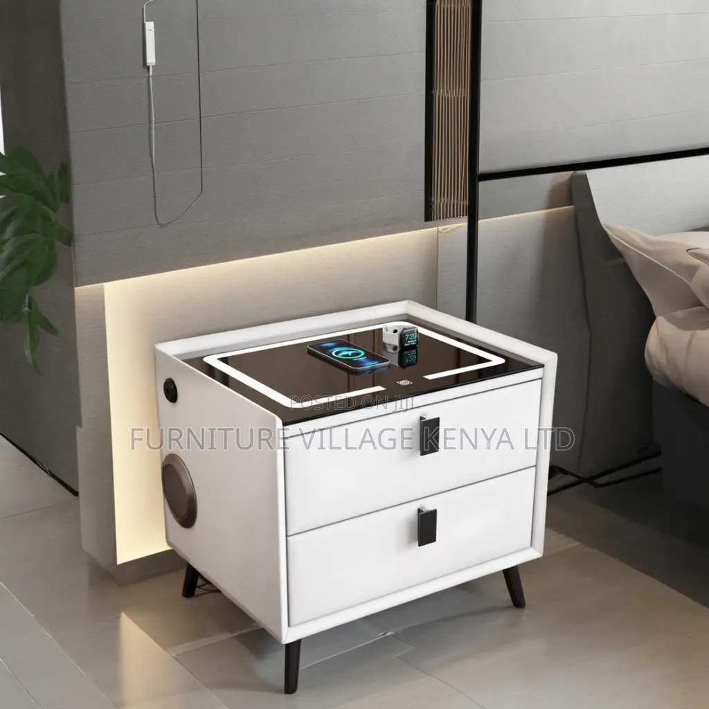 Bed Cabinet; 2-Drawer Bedside Cabinet With Led and Fingerprint