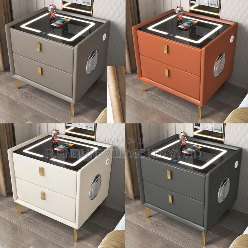 Bed Cabinet; 2-Drawer Bedside Cabinet With Led and Fingerprint
