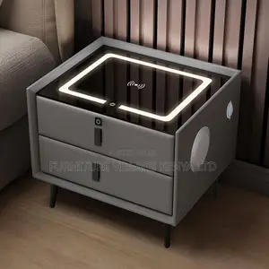 Bed Cabinet; 2-Drawer Bedside Cabinet With Led and Fingerprint