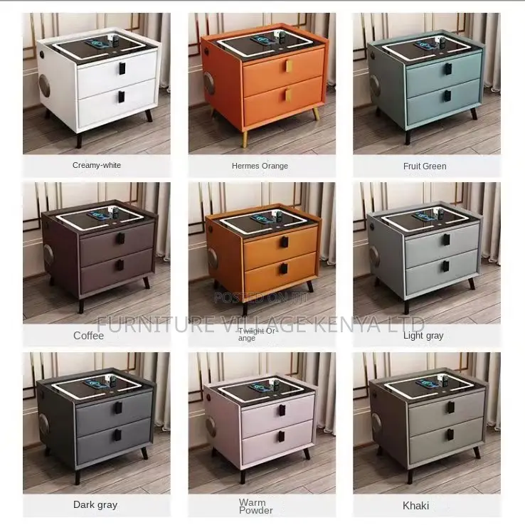 Bed Cabinet; 2-Drawer Bedside Cabinet With Led and Fingerprint
