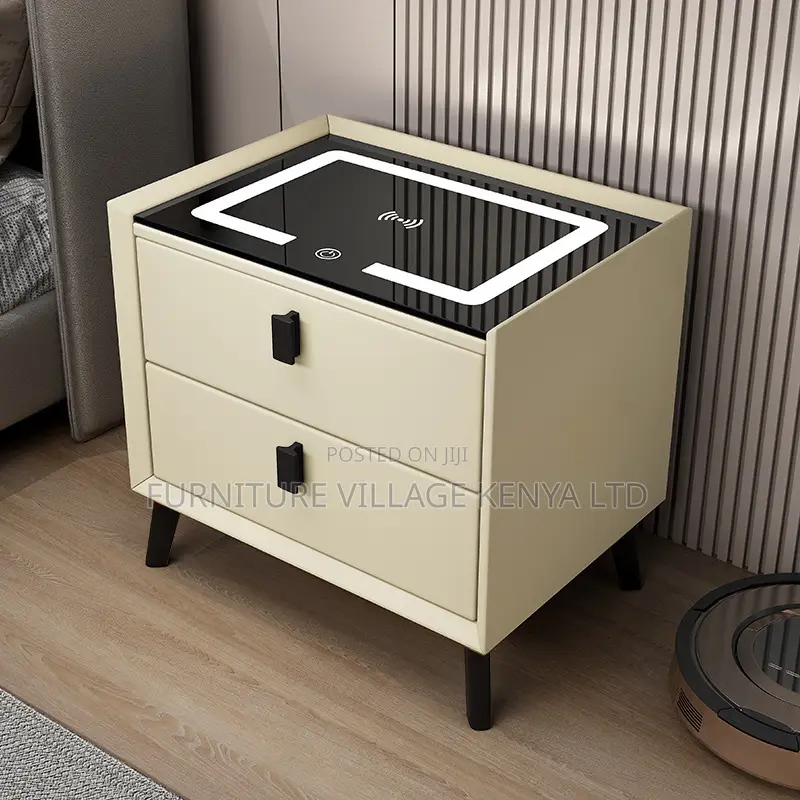 Bed Cabinet; 2-Drawer Bedside Cabinet With Led and Fingerprint