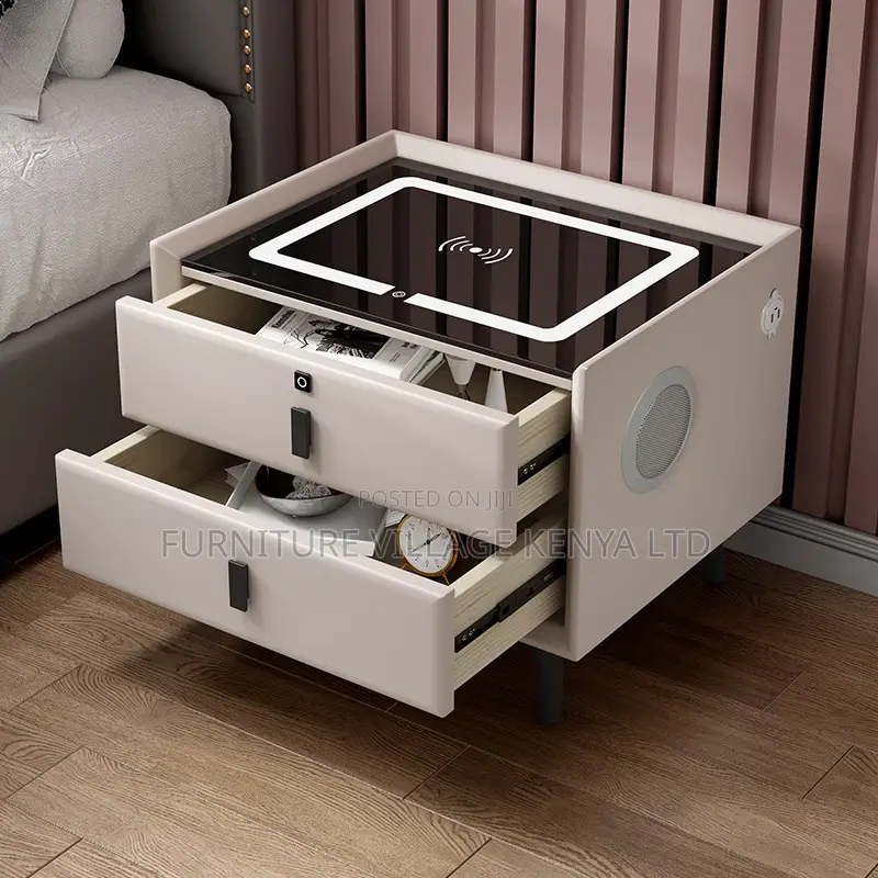 Bed Cabinet; 2-Drawer Bedside Cabinet With Led and Fingerprint