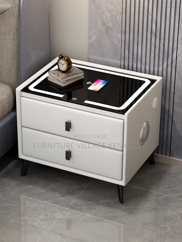 Bed Cabinet; 2-Drawer Bedside Cabinet With Led and Fingerprint