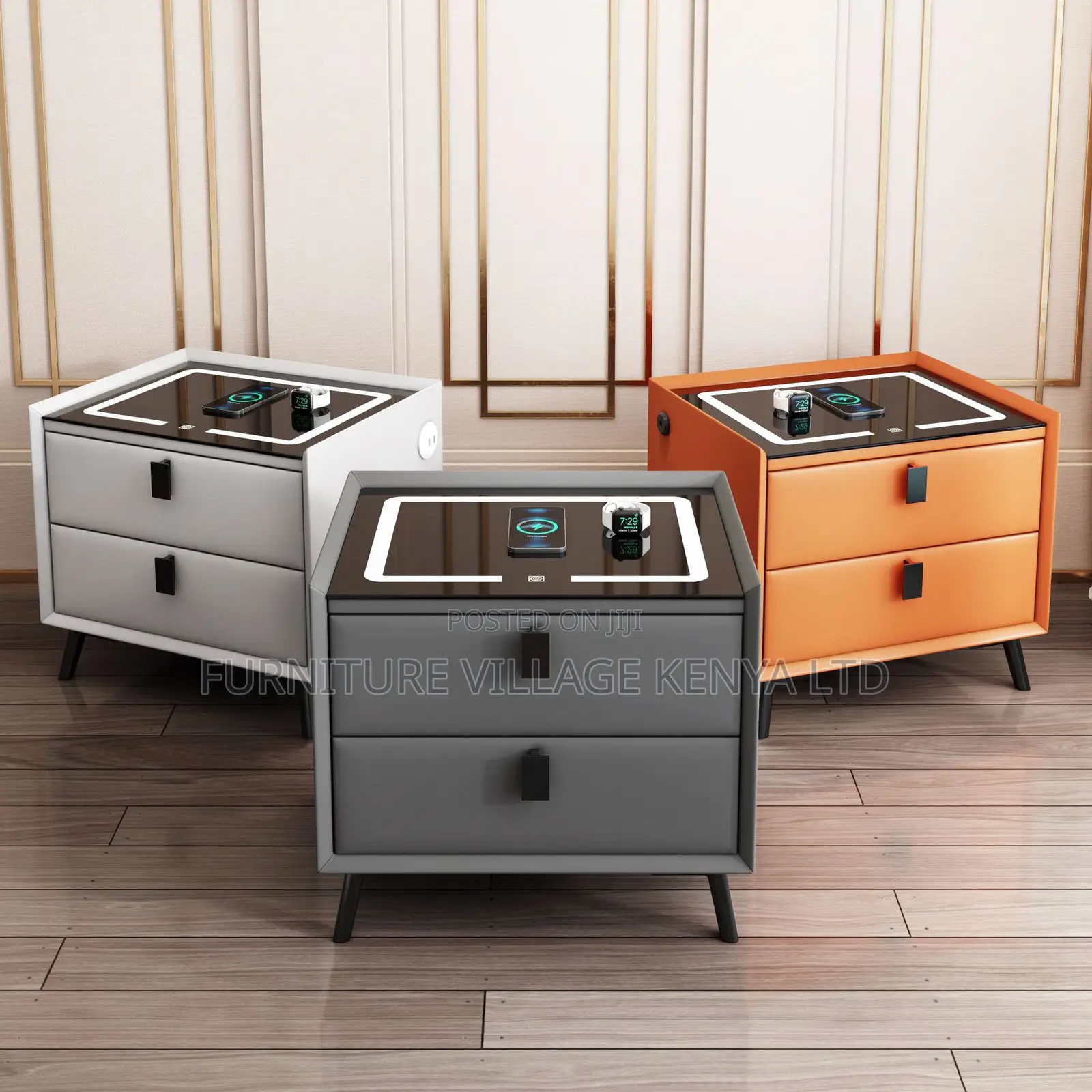 Bed Cabinet; 2-Drawer Bedside Cabinet With Led and Fingerprint