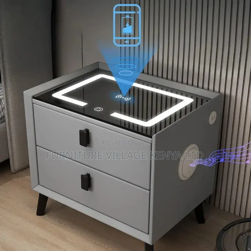 Bed Cabinet; 2-Drawer Bedside Cabinet With Led and Fingerprint