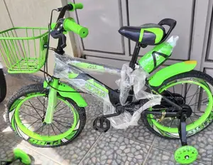 Green, (4-7 Yrs ) Children's Bike Training Wheels a Front Basket.
