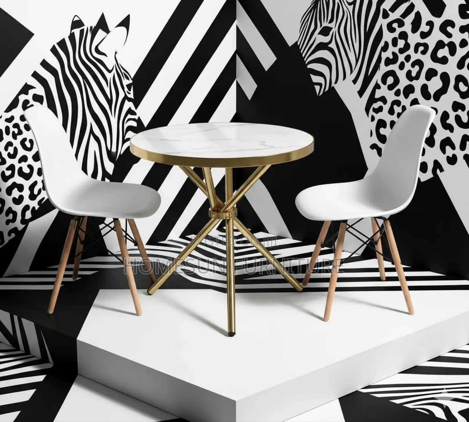 Gold Stand Round Table and Chair