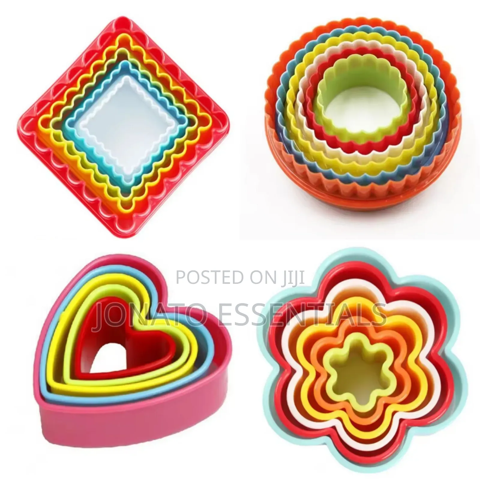 Plastic Cookie Cutters Set - Heart, Flower, Round, Square Shapes