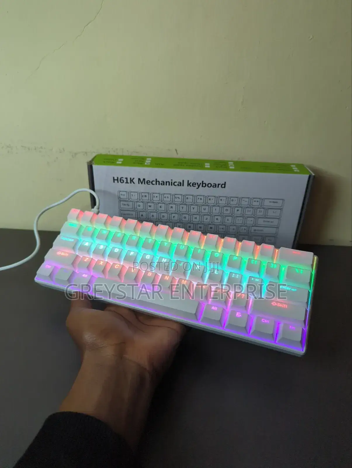 White Mechanical Gaming Keyboard Backlight Led Blue Switches 61 Keys