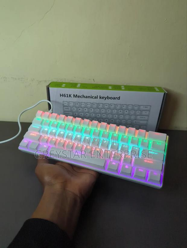 White Mechanical Gaming Keyboard Backlight Led Blue Switches 61 Keys