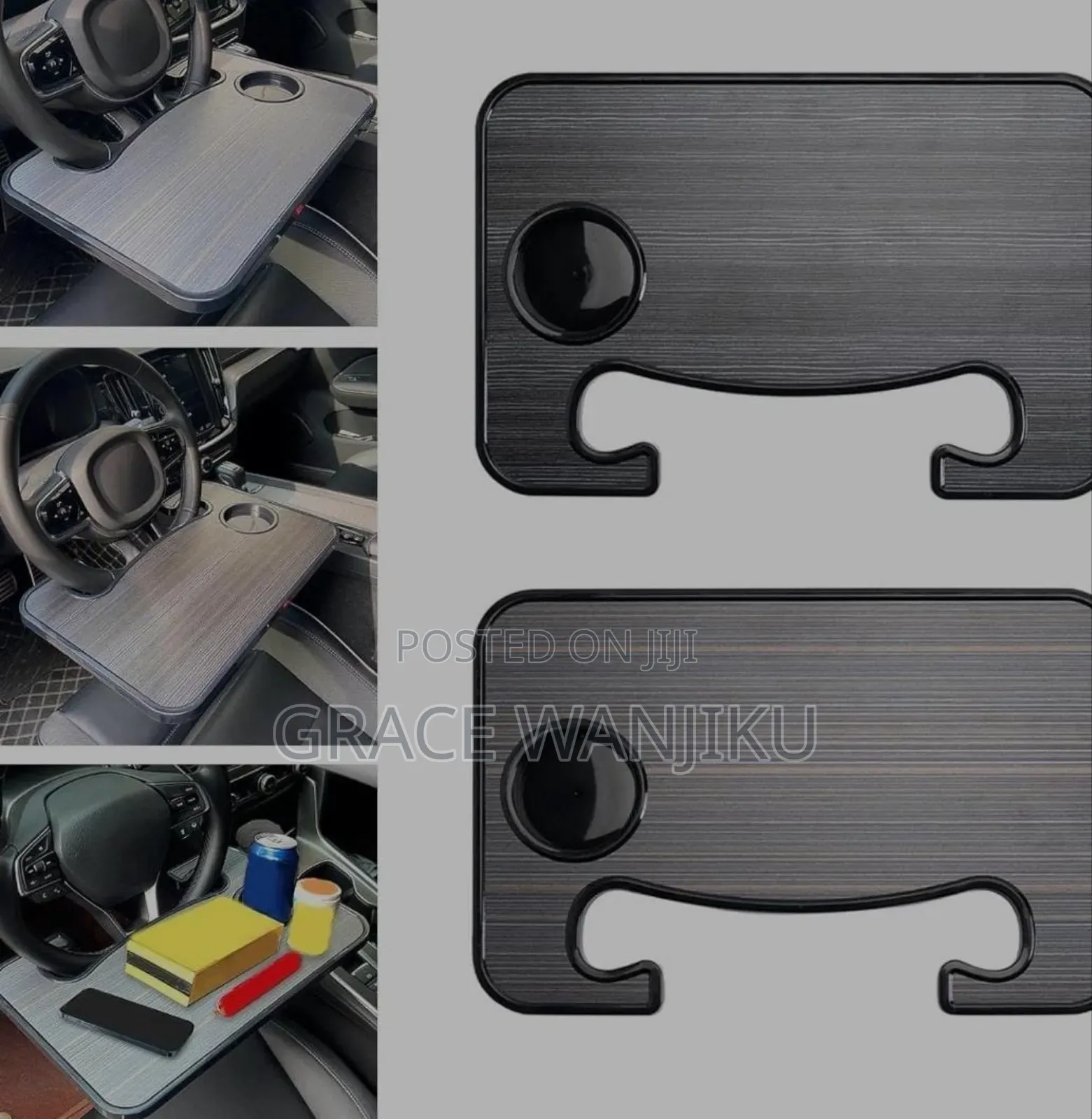 *Wooden Slotted Steering Wheel Table Tray