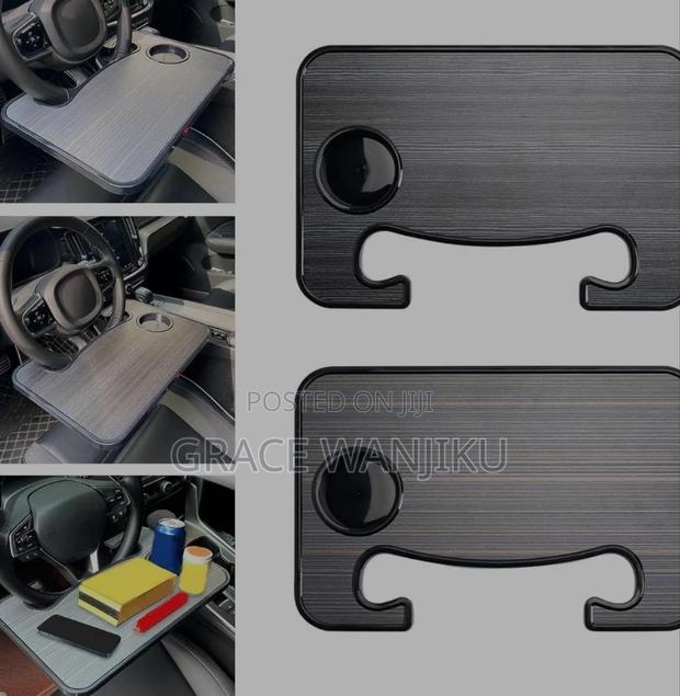 *Wooden Slotted Steering Wheel Table Tray