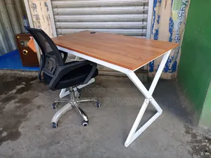 Brown Top Metallic Stand Office Desk and Office Chair